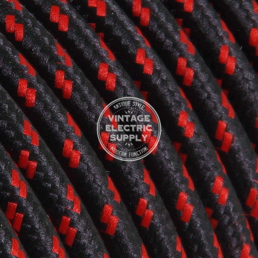 Black with Red Tracer Rayon Electric Cable - Vintage Electric Supply