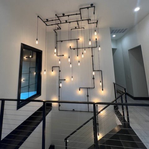 29 Light Industrial Steel Chandelier - 8ft x 16ft - Vintage Electric Supply