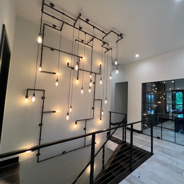 29 Light Industrial Steel Chandelier - 8ft x 16ft - Vintage Electric Supply