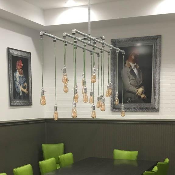 20 Light Industrial Steel Chandelier - Galvanized Long - Vintage Electric Supply