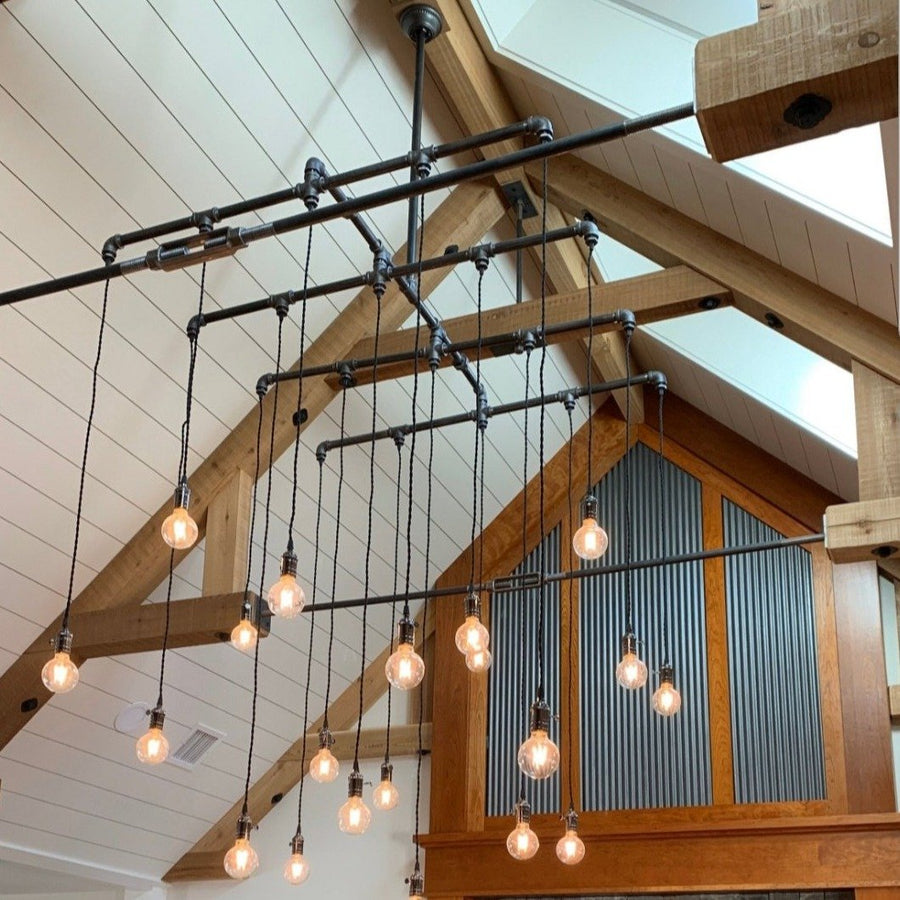 20 Light Industrial Steel Chandelier Large - 48" x 48" Square - Vintage Electric Supply