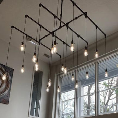 20 Light XL Industrial Steel Chandelier - 56" x 56" Square - Vintage Electric Supply