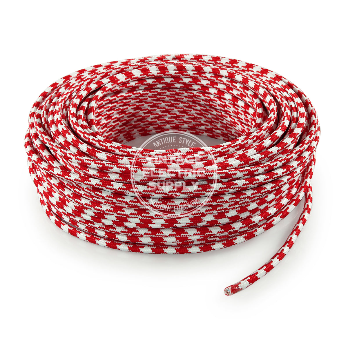 Red Houndstooth Electric Cable  - Vintage Electric Supply