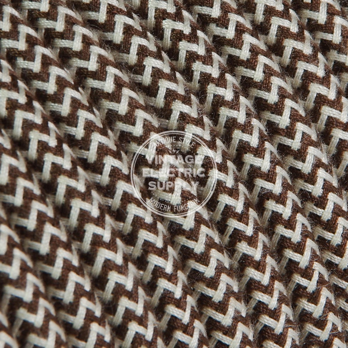 Ivory & Brown Zigzag Cotton Electric Cable  - Vintage Electric Supply