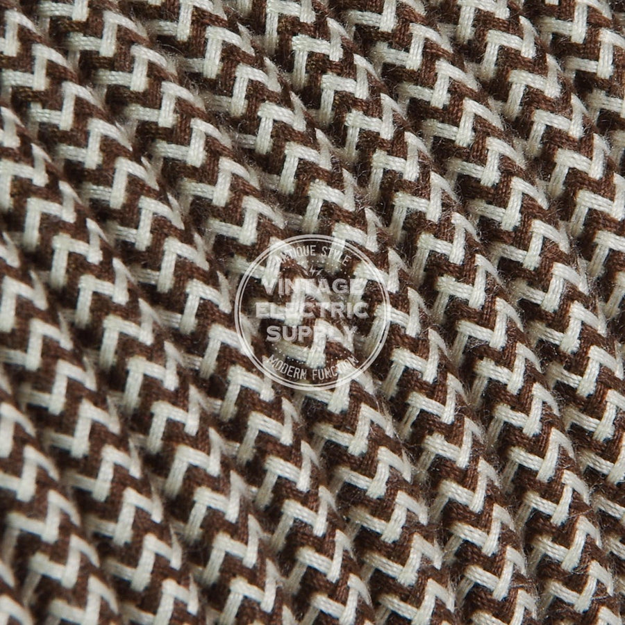 Ivory & Brown Zigzag Cotton Electric Cable  - Vintage Electric Supply