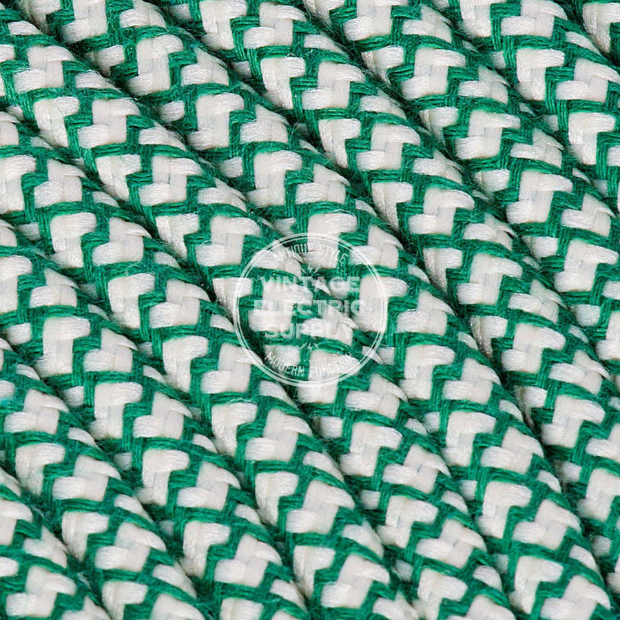 Ivory & Emerald Cross Stitch Raw Yarn Electric Cable - Vintage Electric Supply