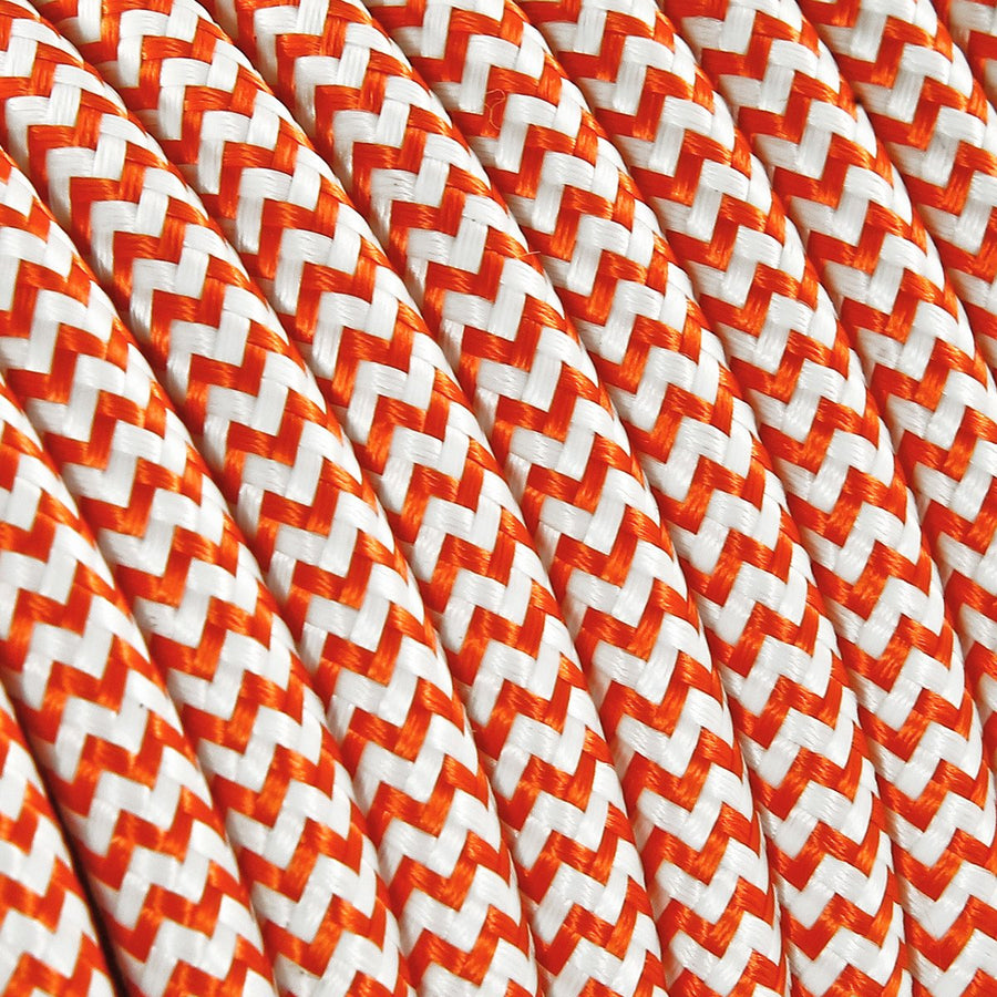 Orange & White Zigzag Rayon Electric Cable  - Vintage Electric Supply