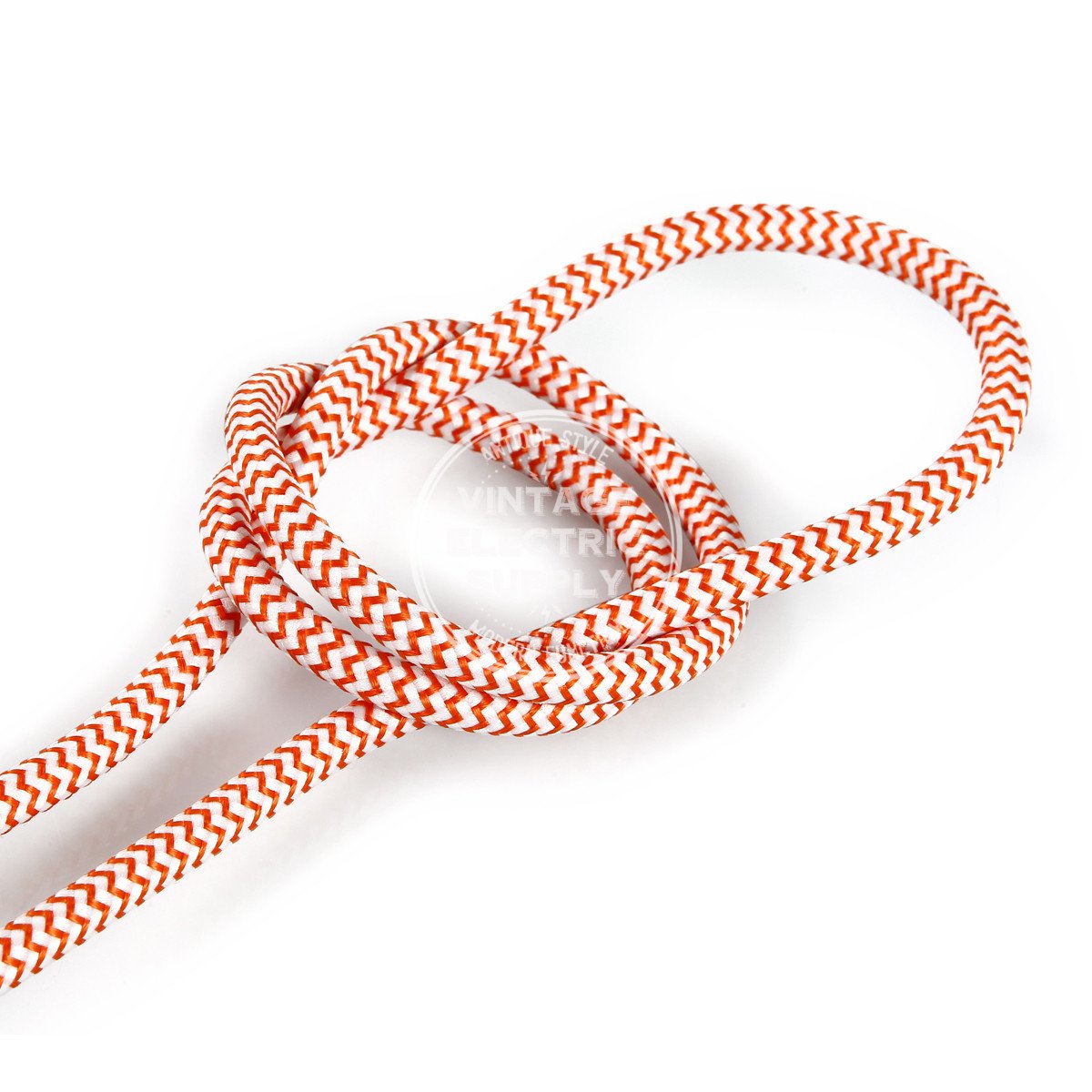 Orange & White Zigzag Rayon Electric Cable  - Vintage Electric Supply