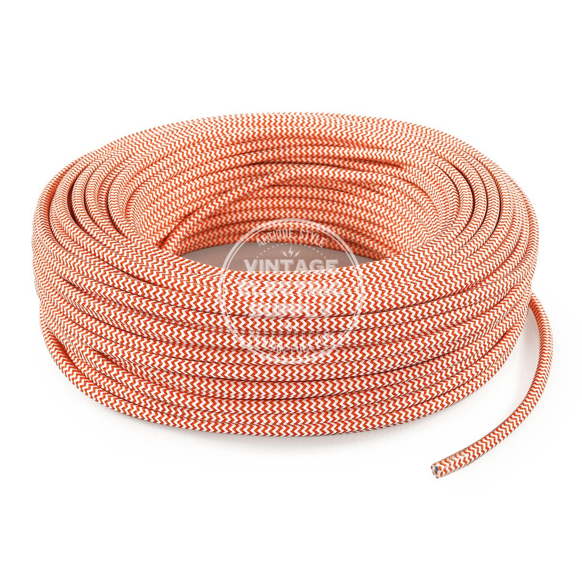 Orange & White Zigzag Rayon Electric Cable  - Vintage Electric Supply