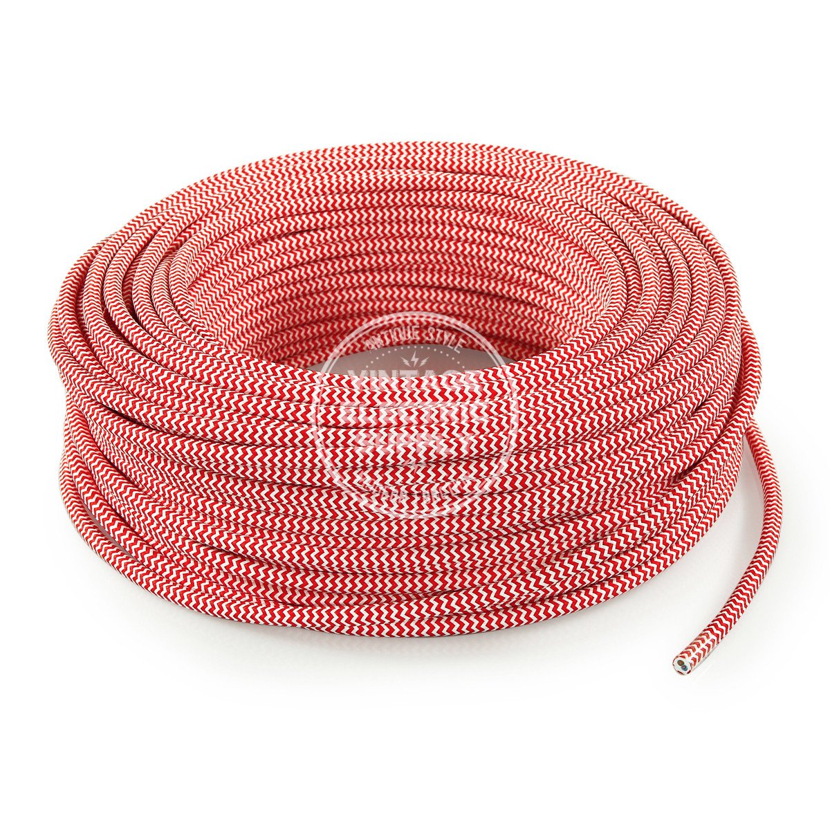 Red & White Zigzag Rayon Electric Cable  - Vintage Electric Supply