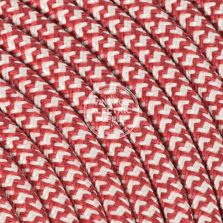 Ivory & Cherry Cross Stitch Raw Yarn Electric Cable - Vintage Electric Supply