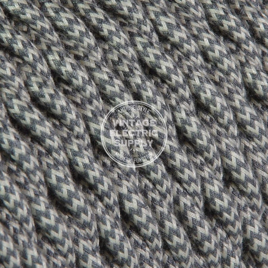Ivory & Graphite Zigzag Cotton Twisted Electric Cable  - Vintage Electric Supply