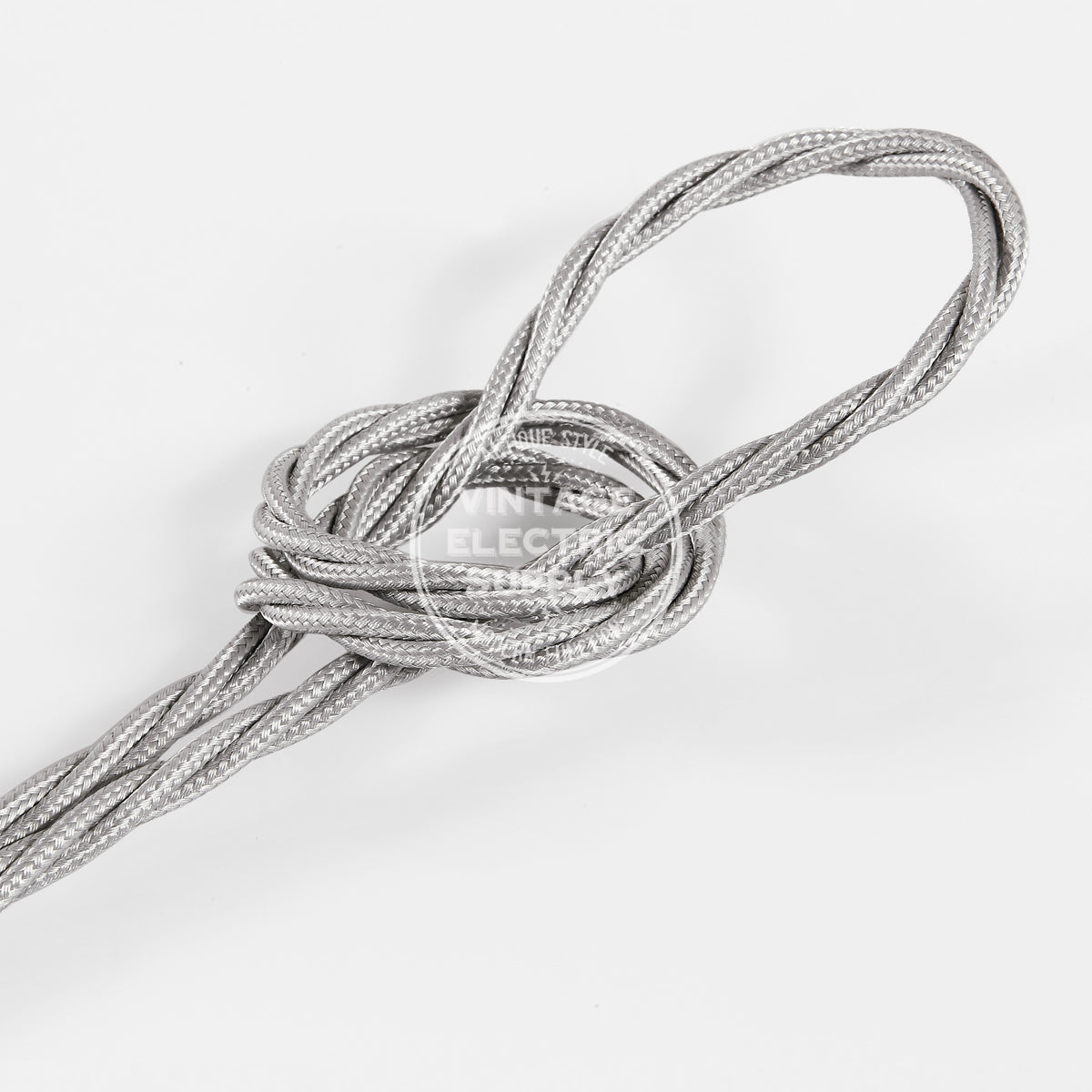 Silver Rayon Twisted Electric Cable  - Vintage Electric Supply