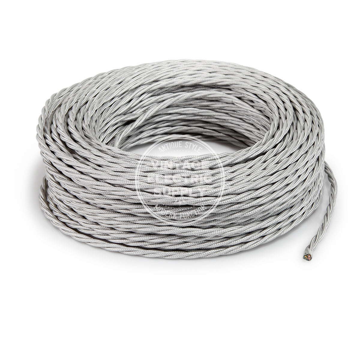 Silver Rayon Twisted Electric Cable  - Vintage Electric Supply