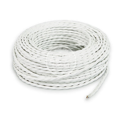 White Rayon Twisted Electric Cable  - Vintage Electric Supply