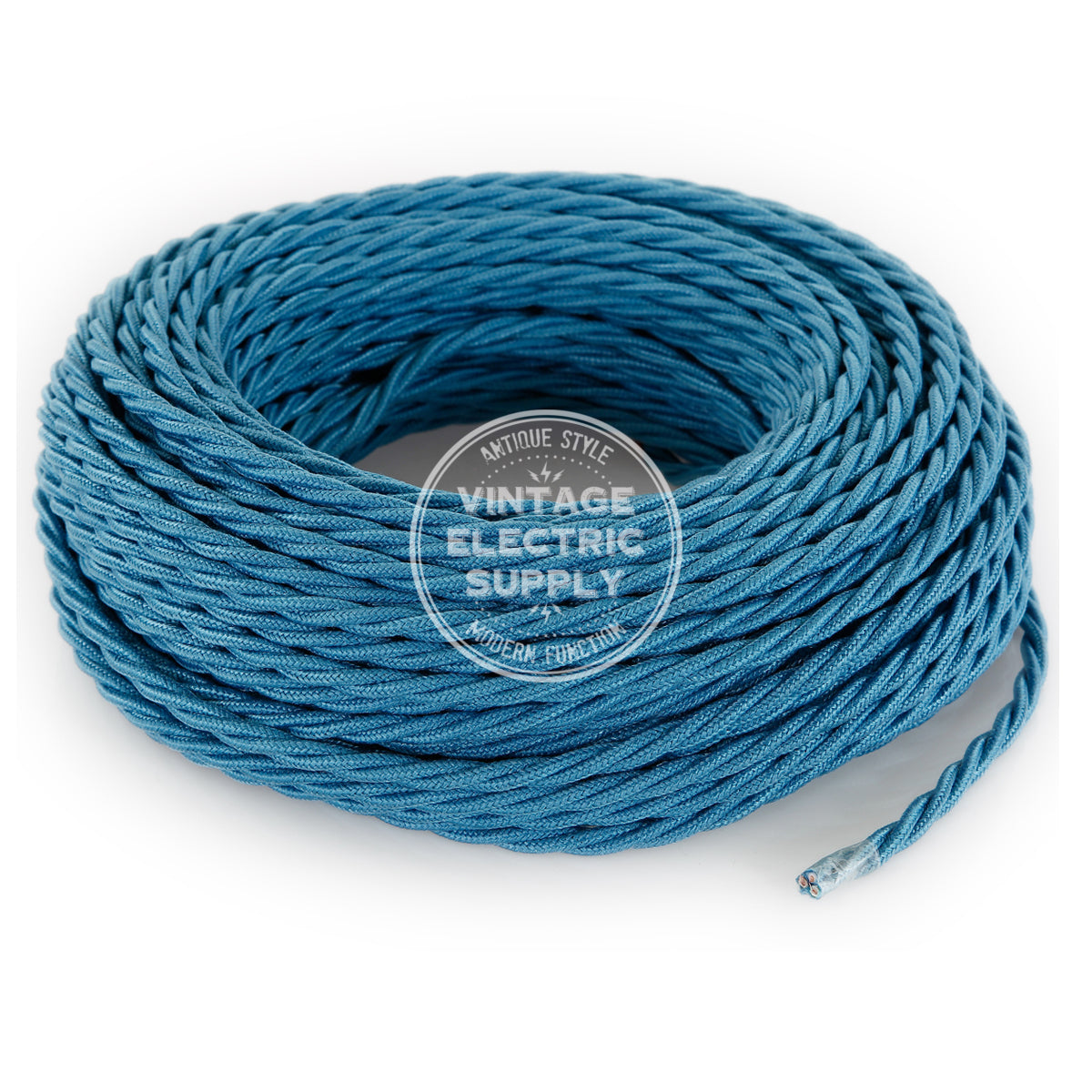 Turquoise Raw Yarn Twisted Electric Cable  - Vintage Electric Supply