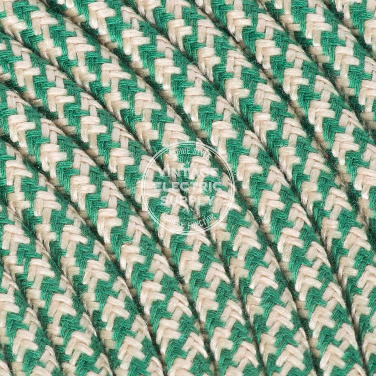 Sand & Green Mini Houndstooth Raw Yarn Electric Cable - Vintage Electric Supply