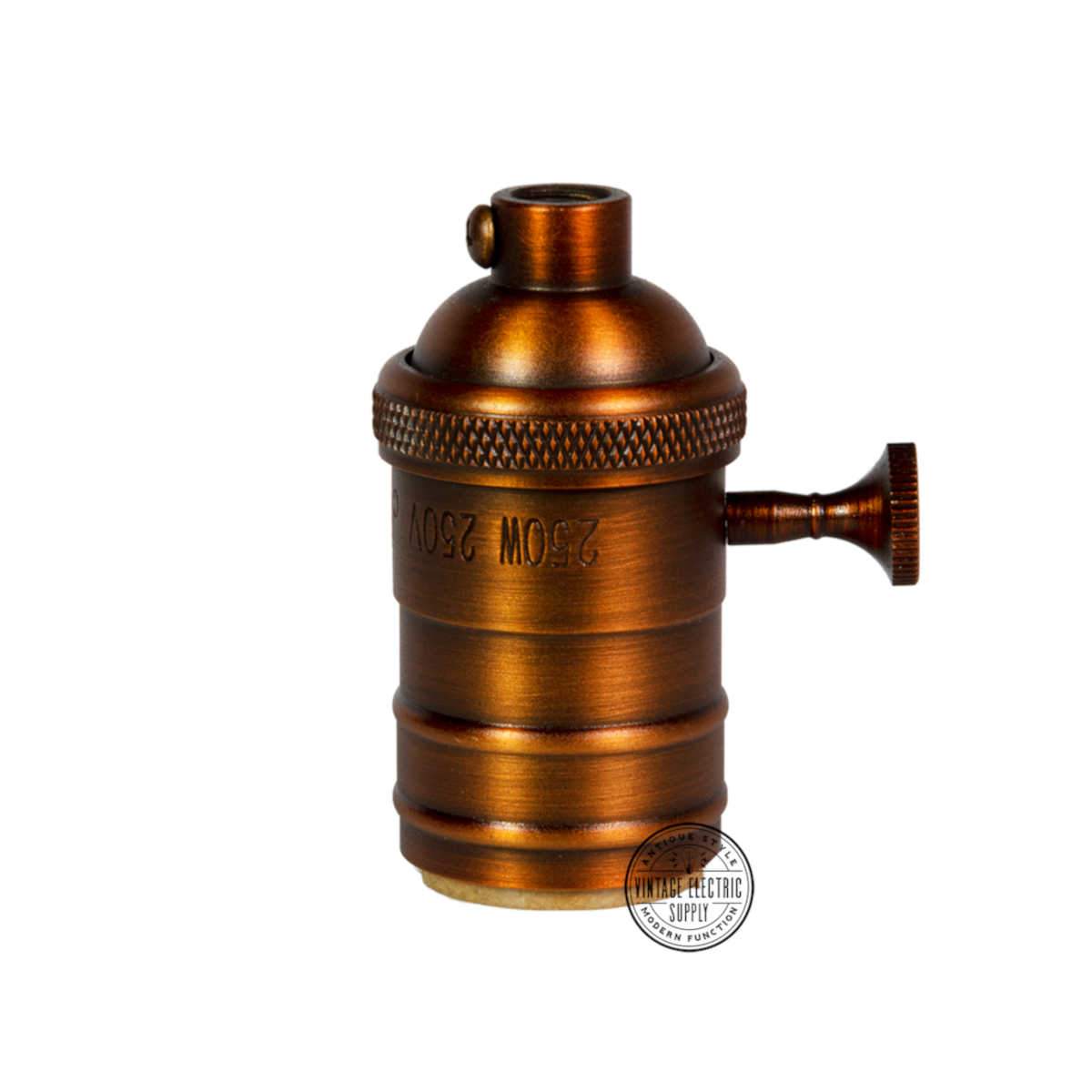 Aged Copper Cast Brass Socket with Rotary on/off - Vintage Electric Supply