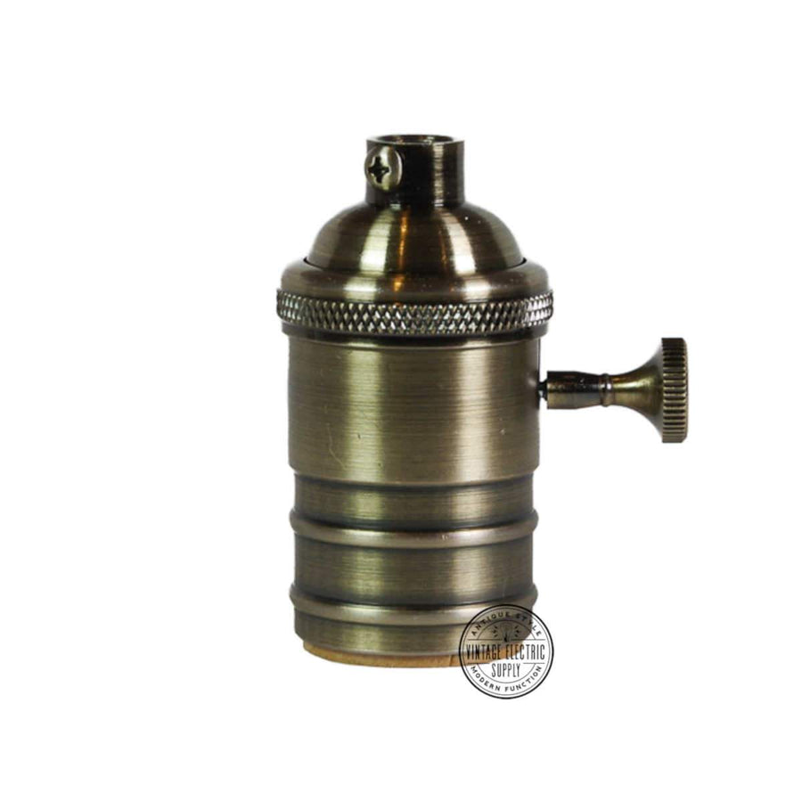 Antique Brass Cast Brass Socket with Rotary on/off - Vintage Electric Supply