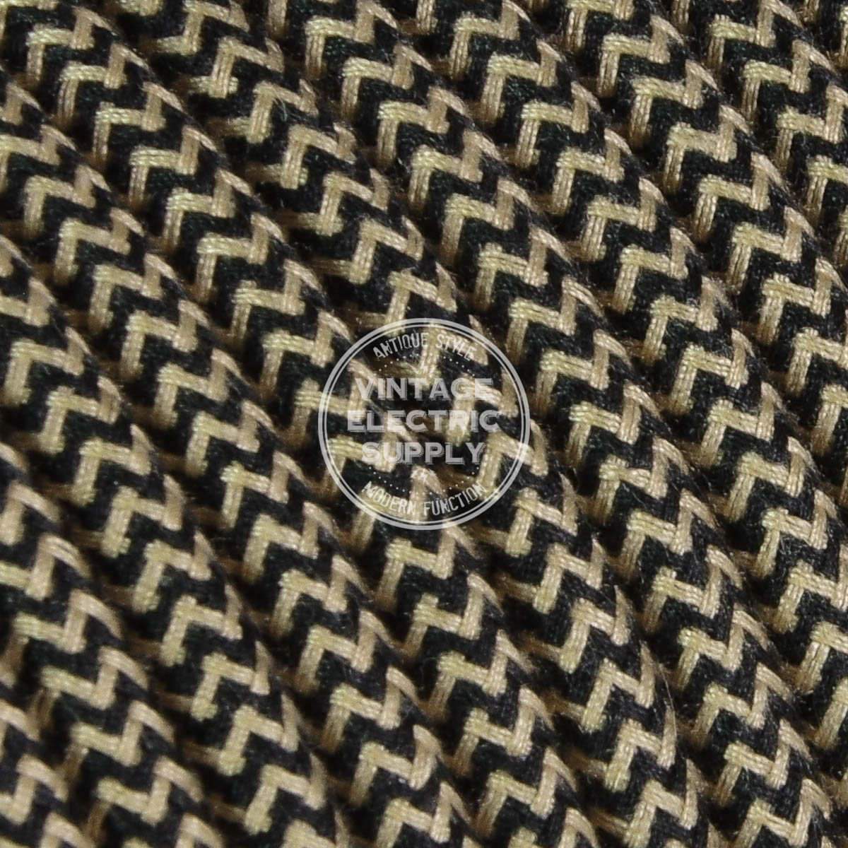 Beige & Black Cotton Zigzag Heavy Gauge Cable 15/3 - Vintage Electric Supply