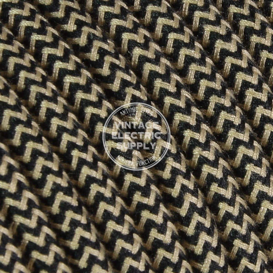 Beige & Black Zigzag Cotton Electric Cable  - Vintage Electric Supply