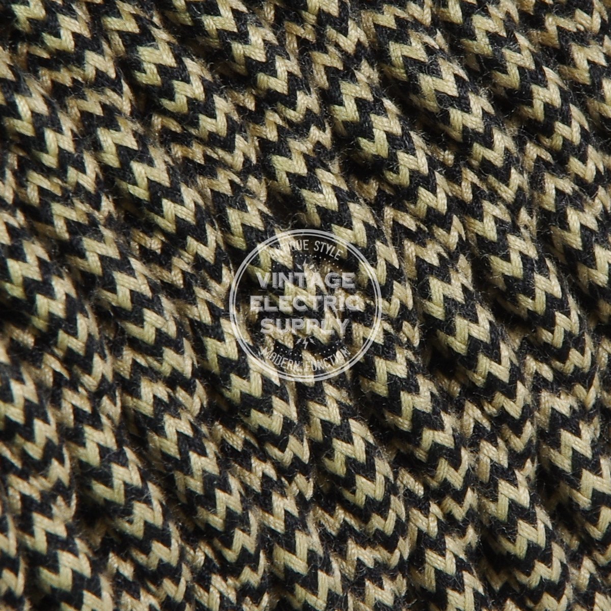 Beige & Black Zigzag Cotton Twisted Electric Cable  - Vintage Electric Supply