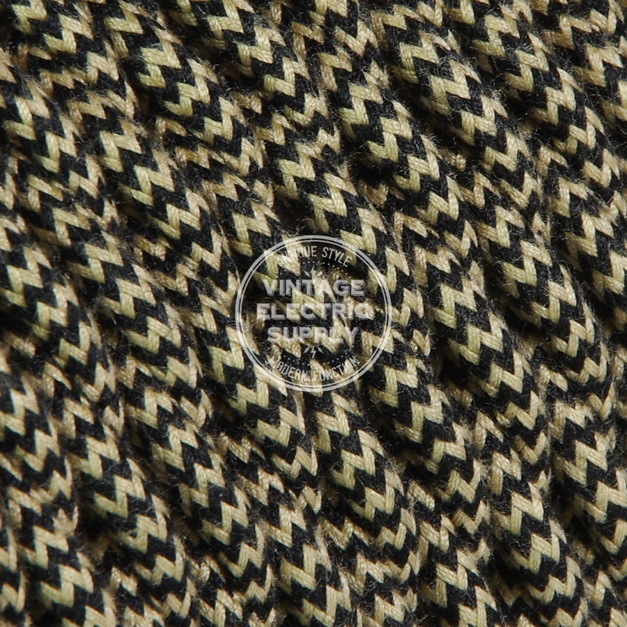 Beige & Black Zigzag Cotton Twisted Electric Cable  - Vintage Electric Supply