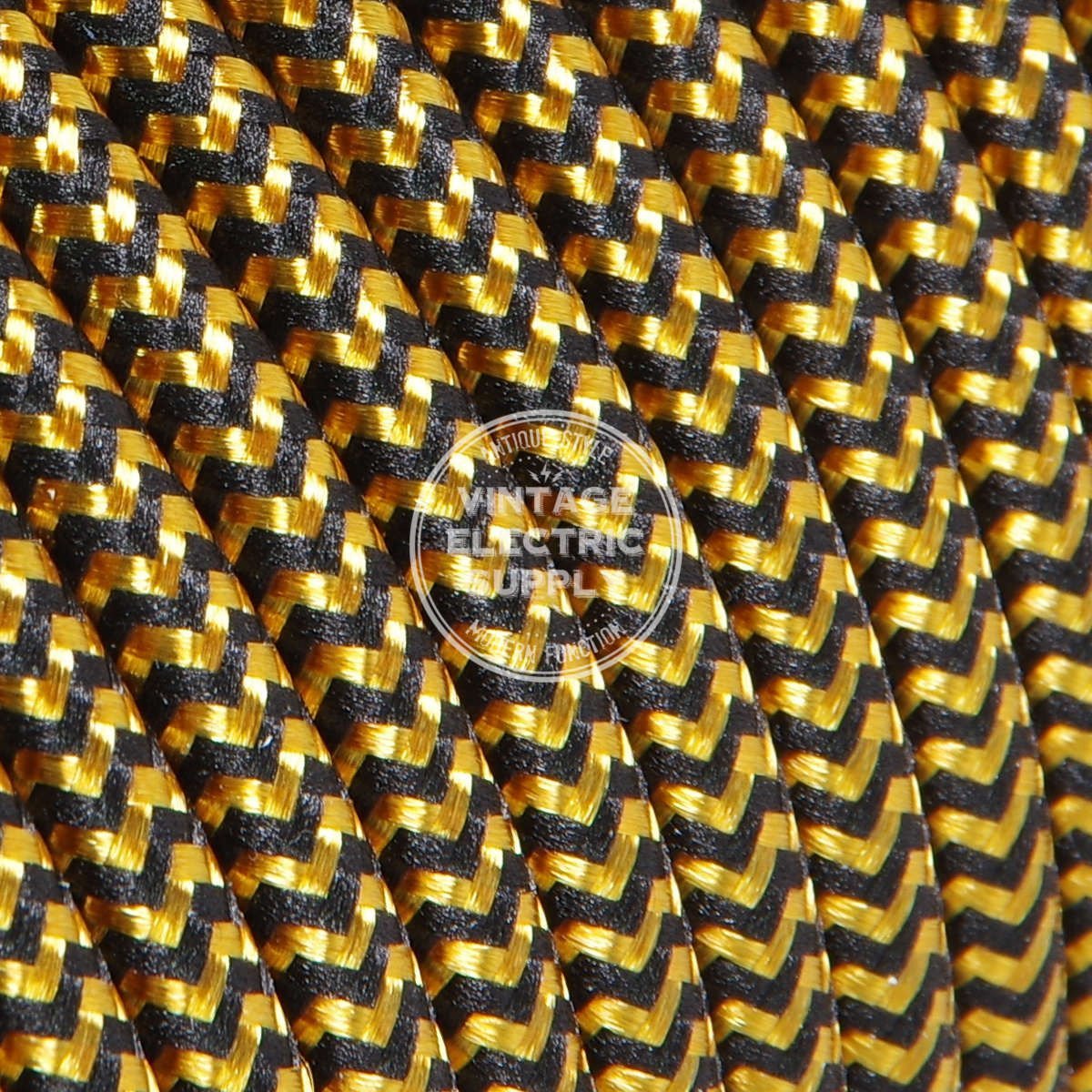 Black & Bronze Zigzag Rayon Electric Cable  - Vintage Electric Supply