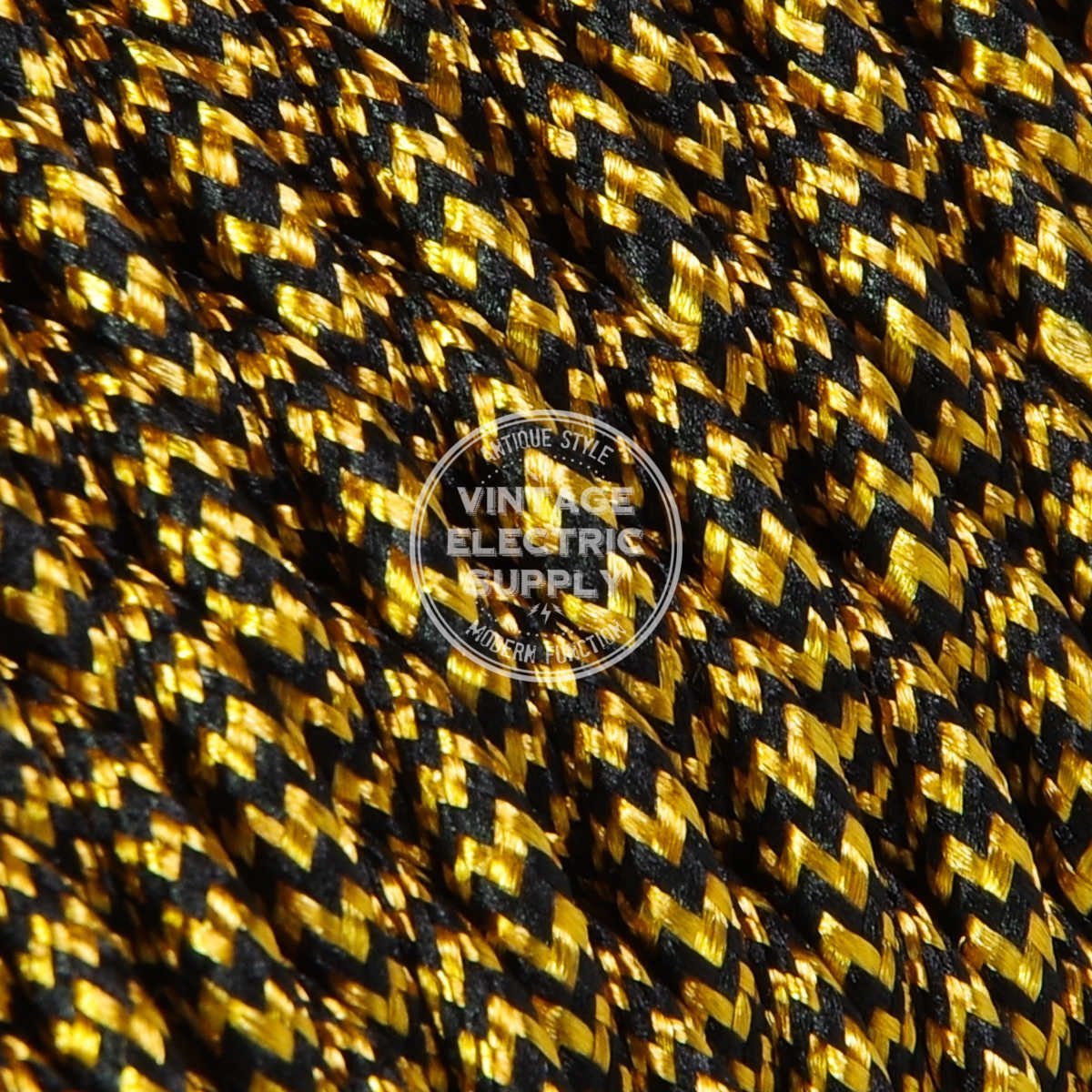 Black & Bronze Zigzag Rayon Twisted Electric Cable  - Vintage Electric Supply