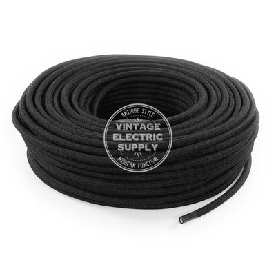 Black Cotton Electric Cable - Vintage Electric Supply