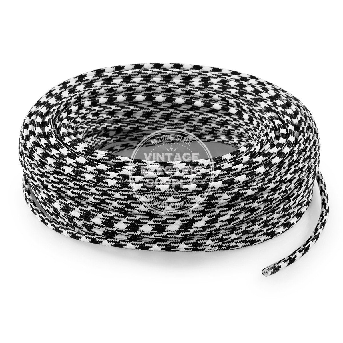 Black Houndstooth Rayon Electric Cable  - Vintage Electric Supply