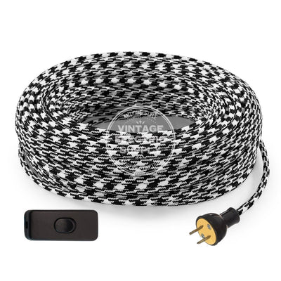 Black Houndstooth Rayon Re-Wire Kit with Switch - Vintage Electric Supply