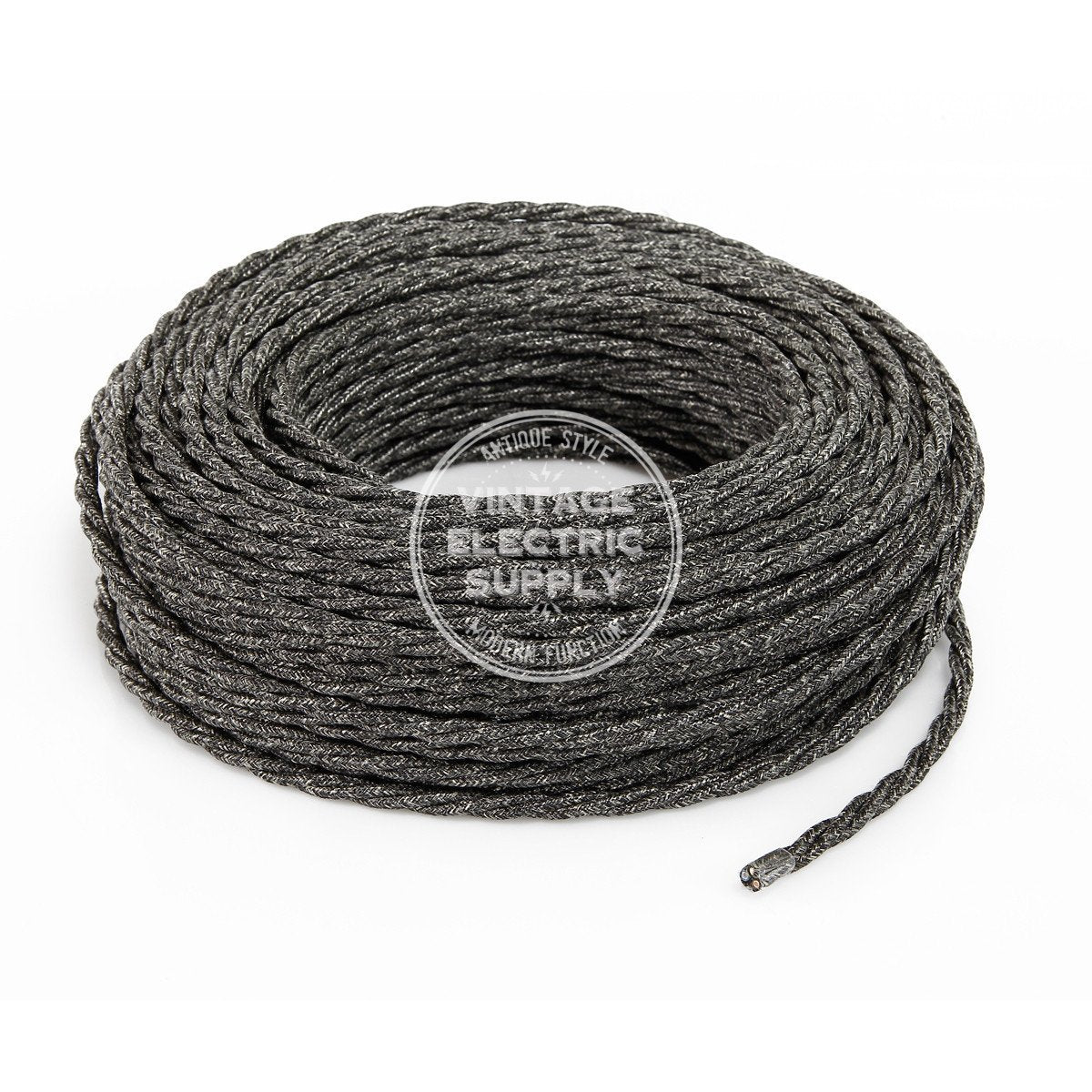Black Linen Twisted Electric Cable  - Vintage Electric Supply