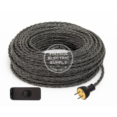 Black Linen Twisted Re-Wire Kit with Switch - Vintage Electric Supply