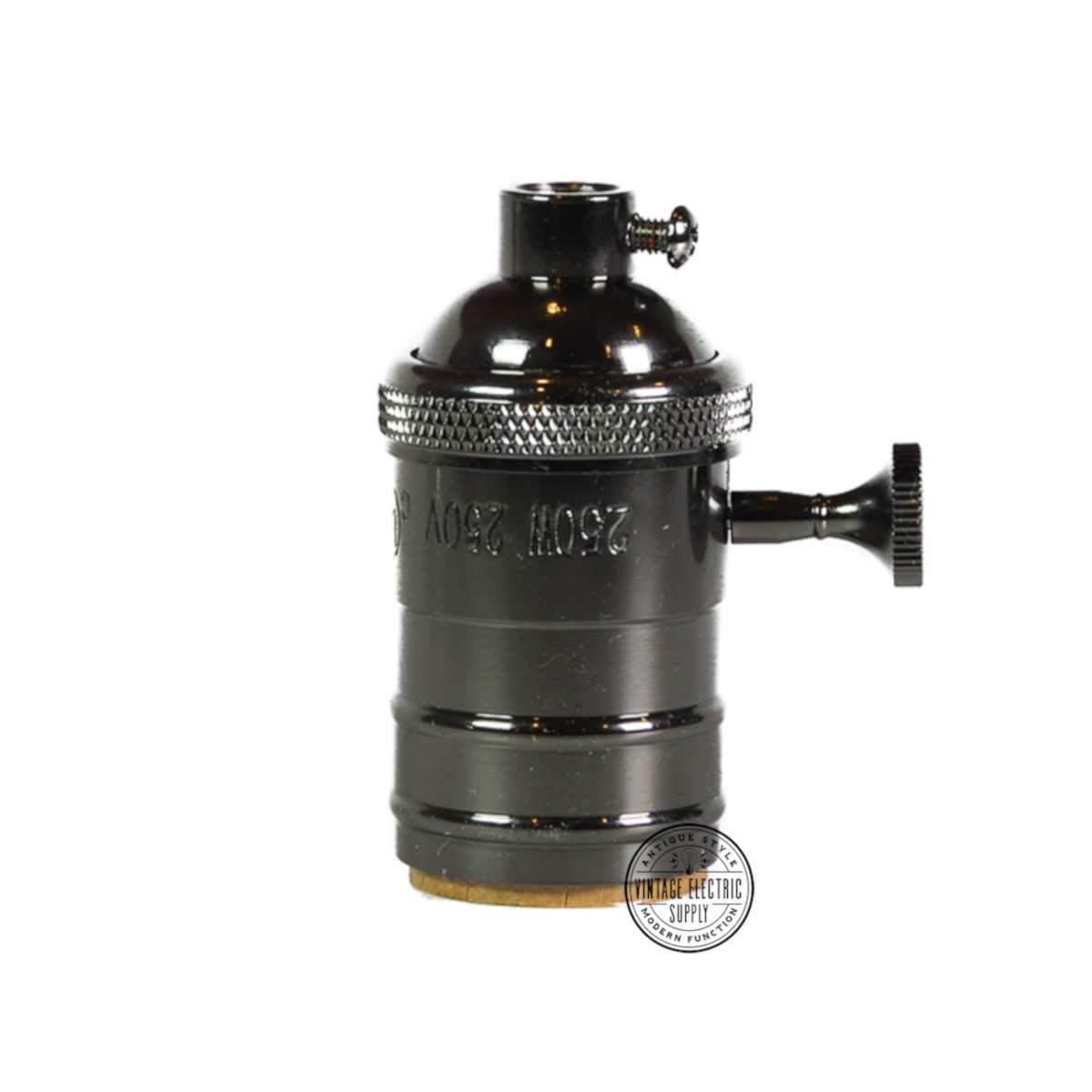 Black Pearl Cast Brass Socket with Rotary on/off - Vintage Electric Supply