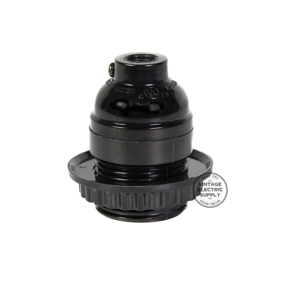 Black Phenolic Socket - Keyless with Screw Ring - Vintage Electric Supply