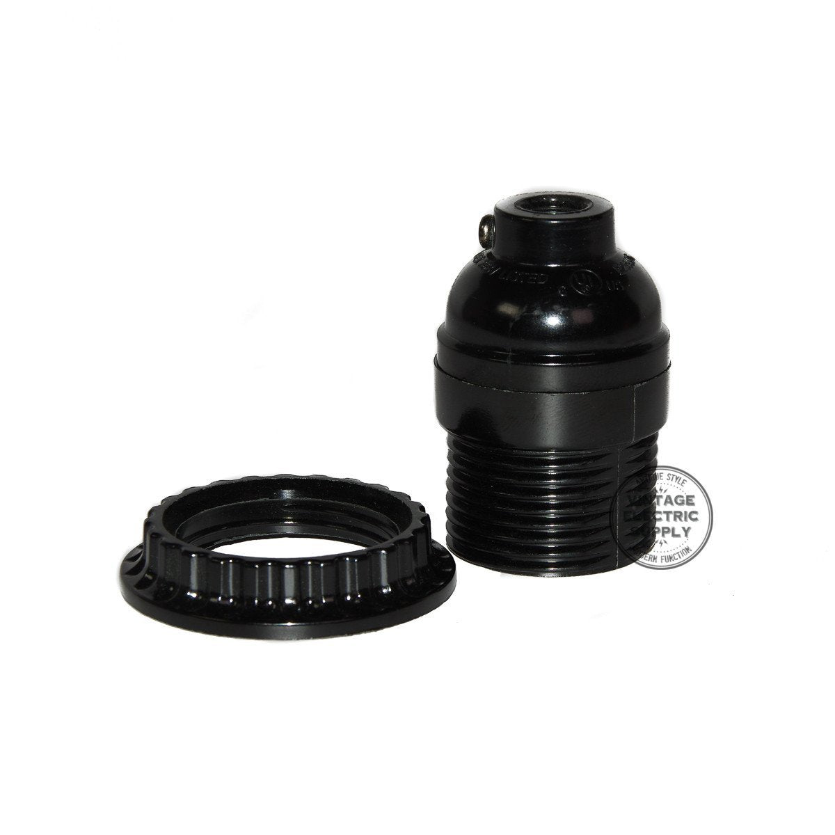 Black Phenolic Socket - Keyless with Screw Ring - Vintage Electric Supply