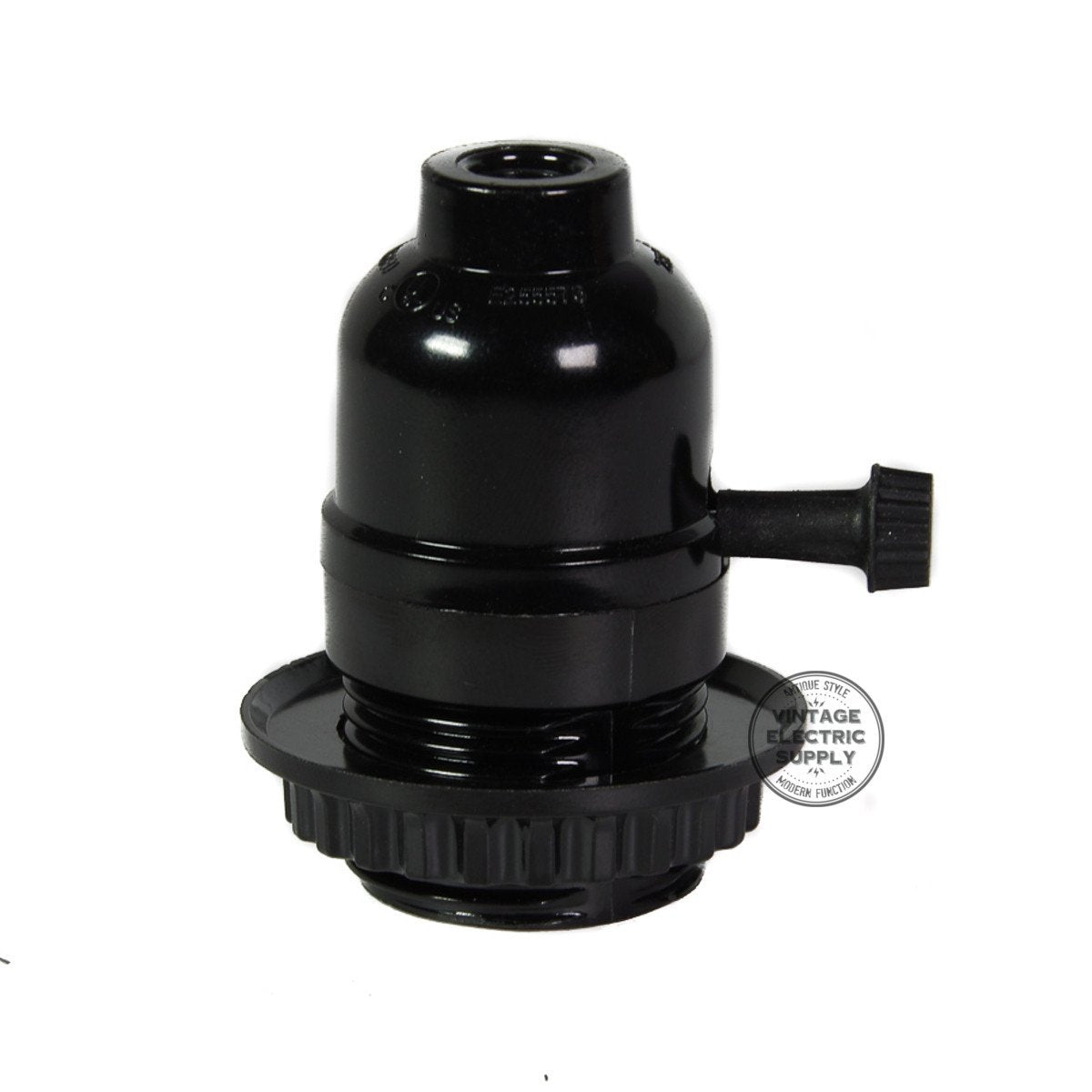 Black Phenolic Socket - Rotary on/off with Screw Ring - Vintage Electric Supply