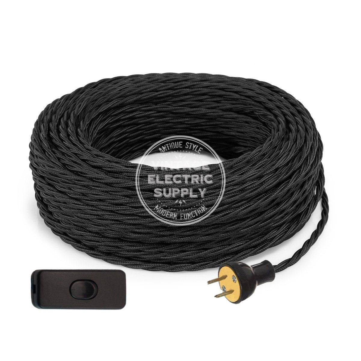 Black Rayon Twisted Re-Wire Kit with Switch - Vintage Electric Supply