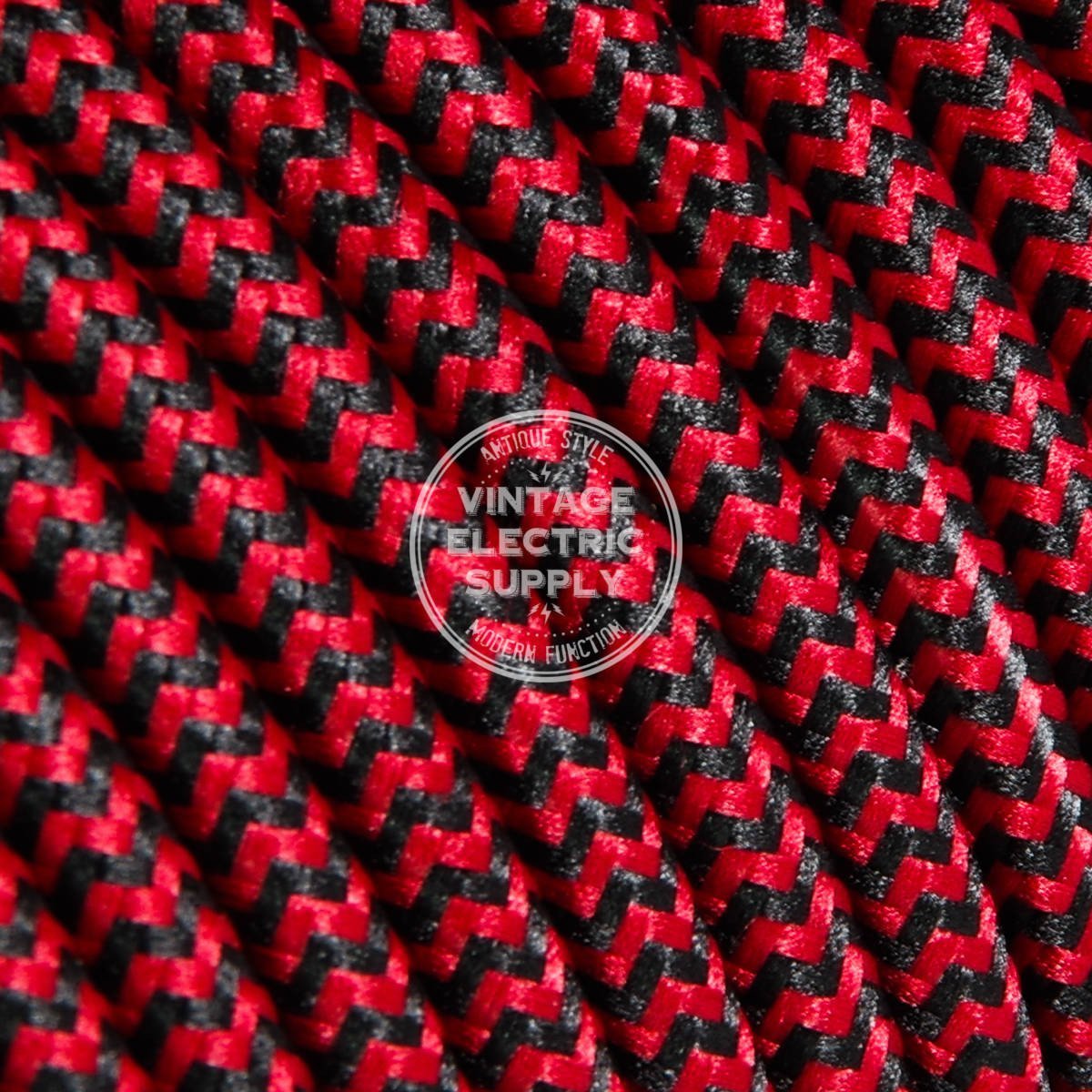 Black & Red Zigzag Rayon Electric Cable  - Vintage Electric Supply