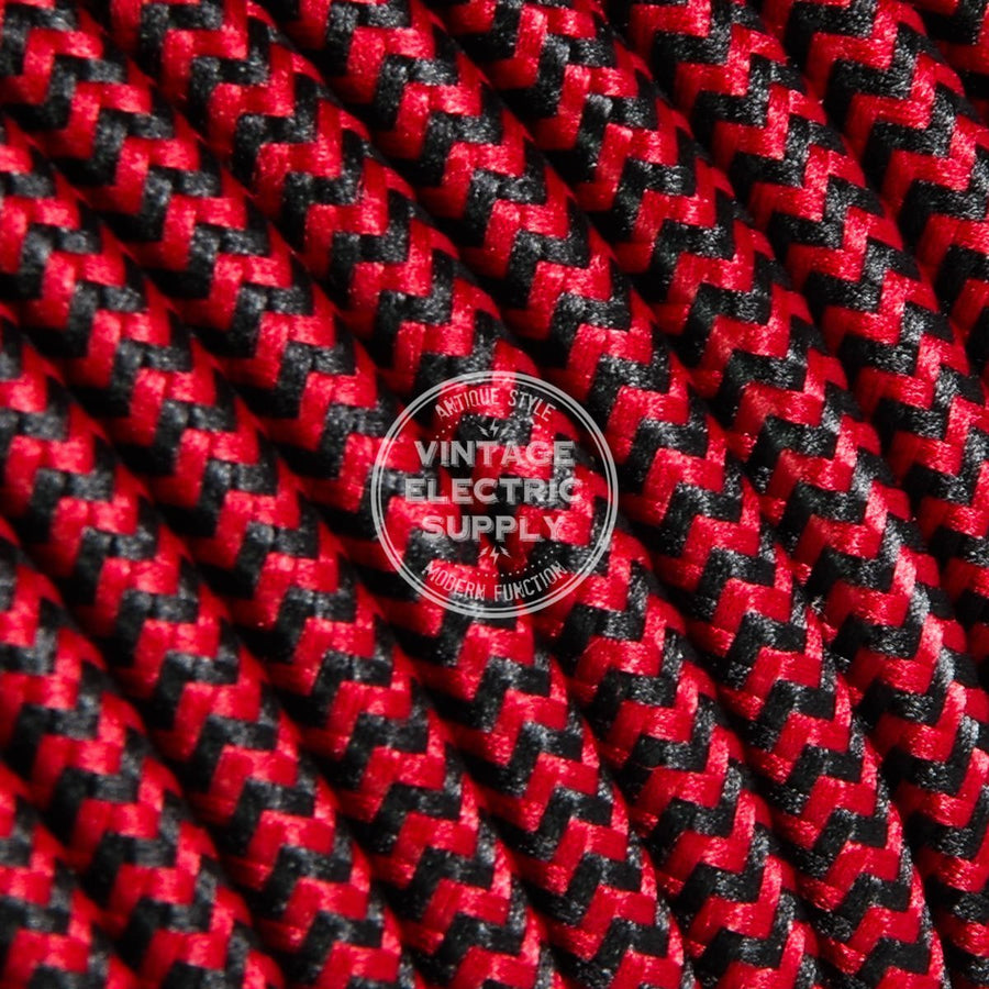 Black & Red Zigzag Rayon Electric Cable  - Vintage Electric Supply
