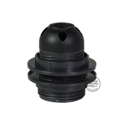 Black Thermoplastic Socket Full Thread with Dual Screw Ring - Vintage Electric Supply