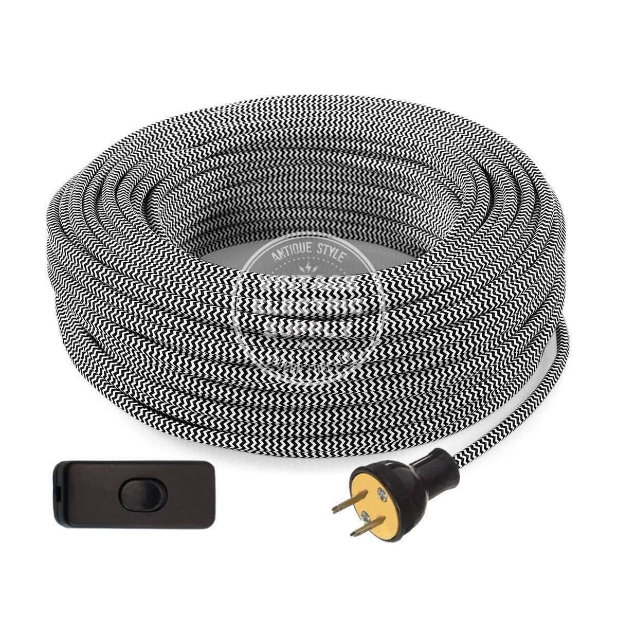 Black & White Zigzag Rayon Re-Wire Kit with Switch - Vintage Electric Supply