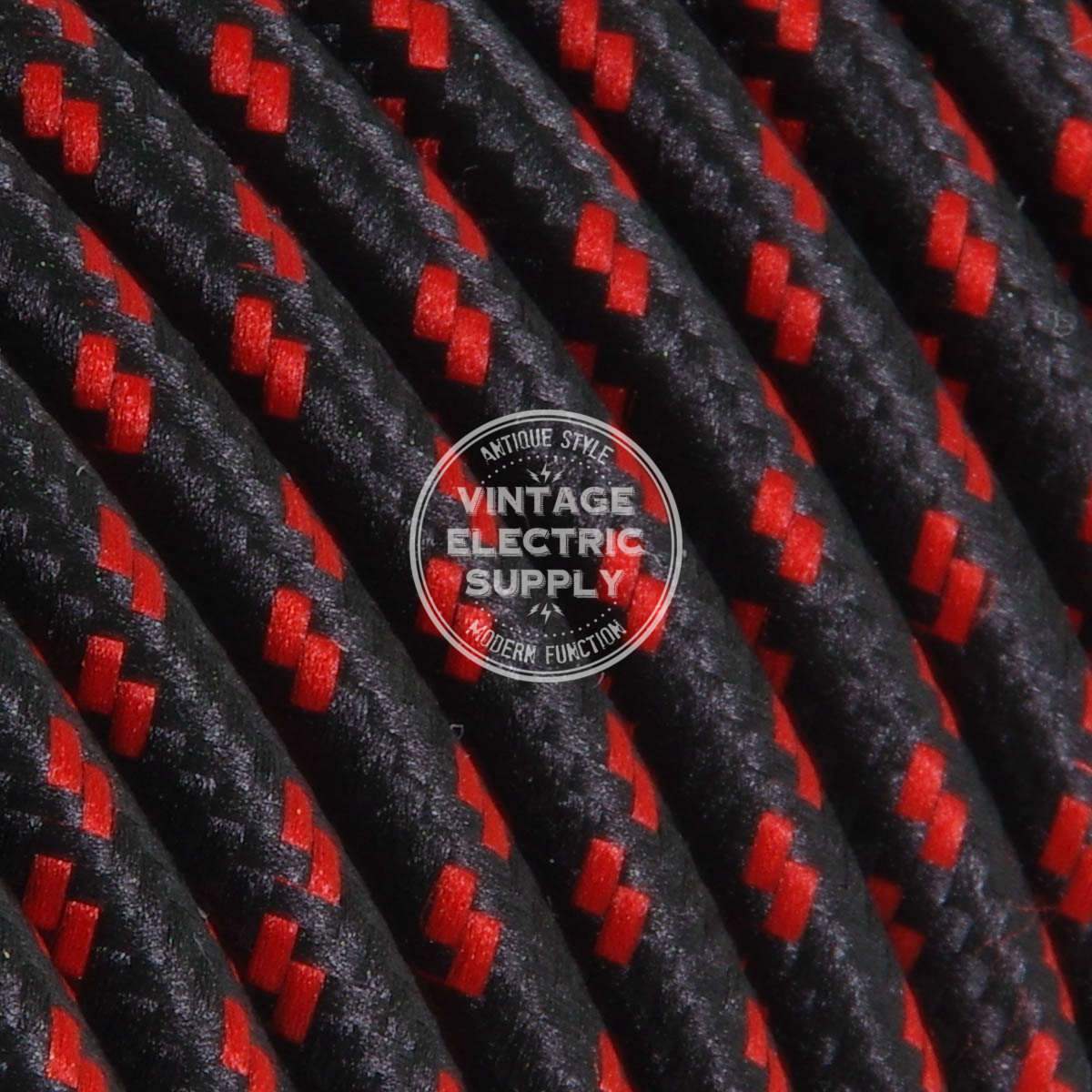 Black with Red Tracer Rayon Electric Cable  - Vintage Electric Supply