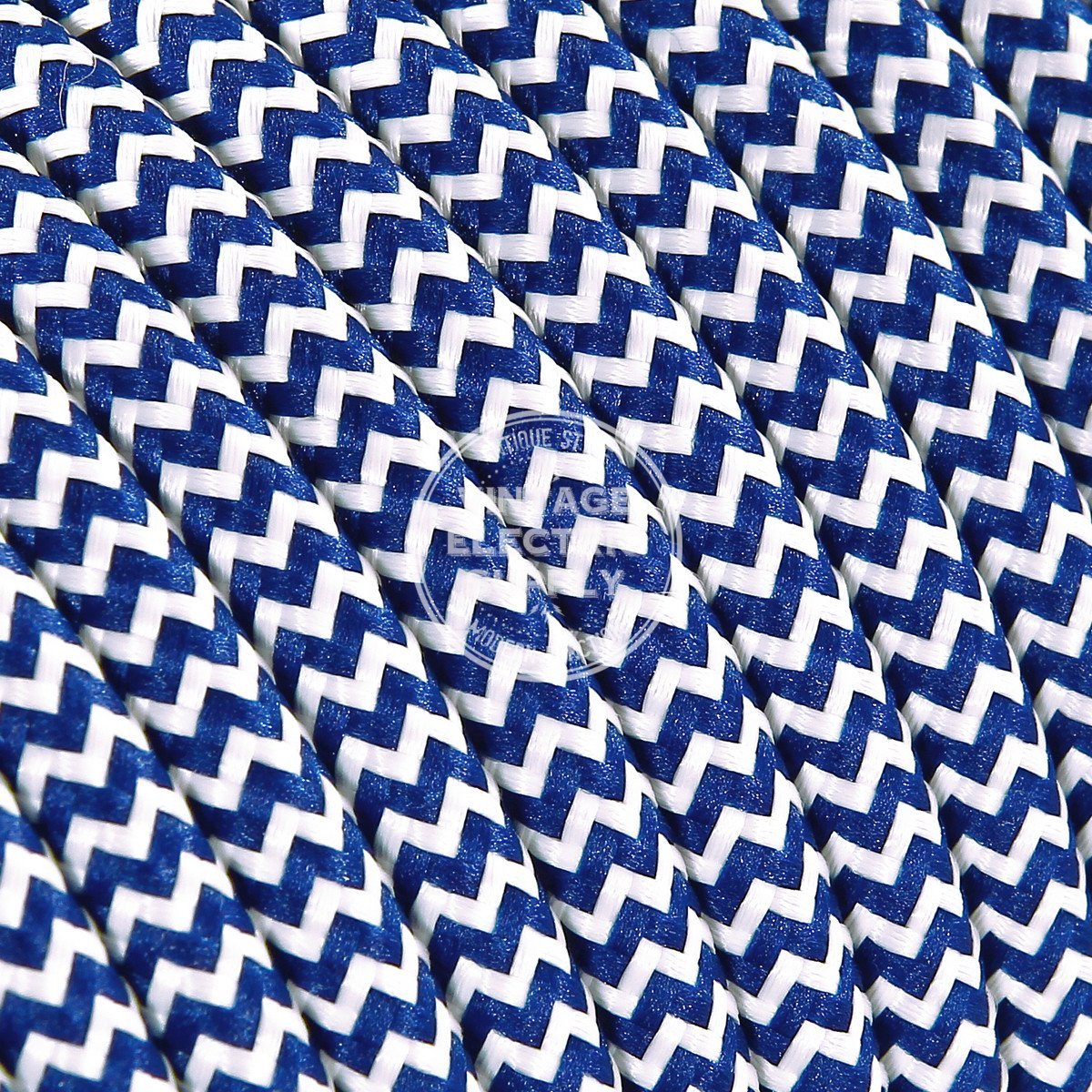 Blue & White Zigzag Rayon Electric Cable  - Vintage Electric Supply