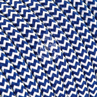 Blue & White Zigzag Rayon Electric Cable  - Vintage Electric Supply