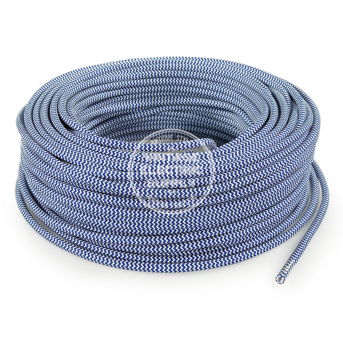 Blue & White Zigzag Rayon Electric Cable  - Vintage Electric Supply