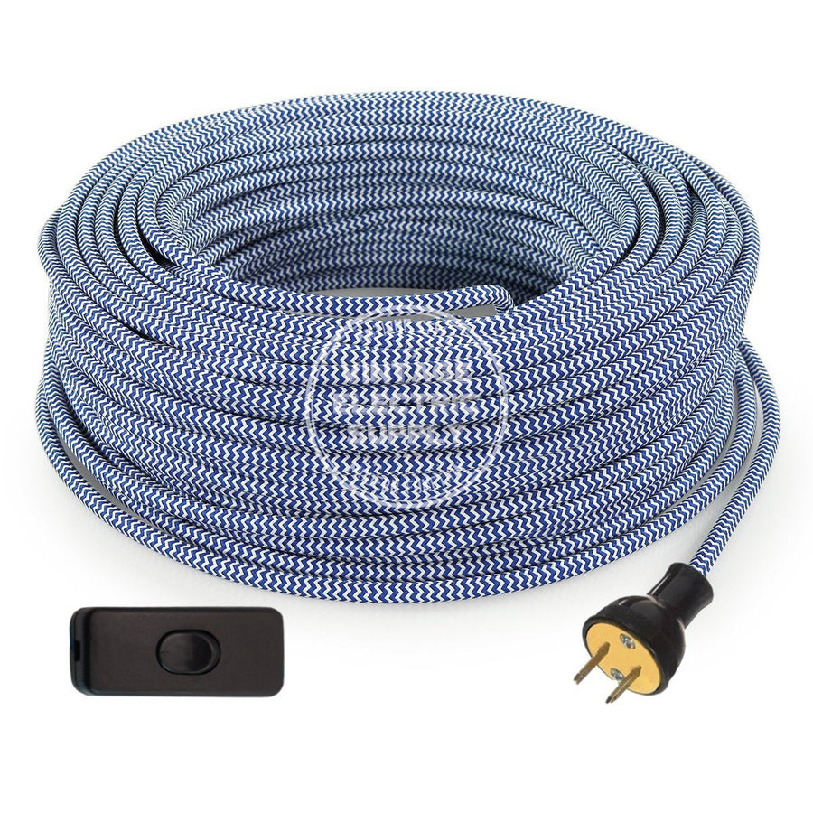 Blue & White Zigzag Rayon Re-Wire Kit with Switch - Vintage Electric Supply