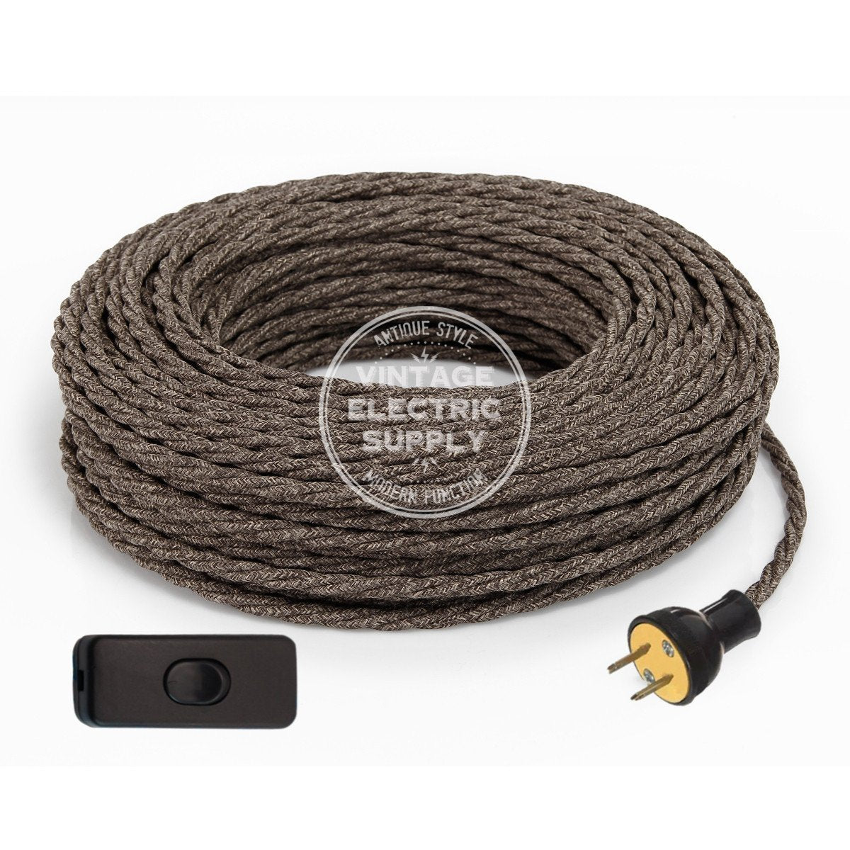 Brown Linen Twisted Re-Wire Kit with Switch - Vintage Electric Supply
