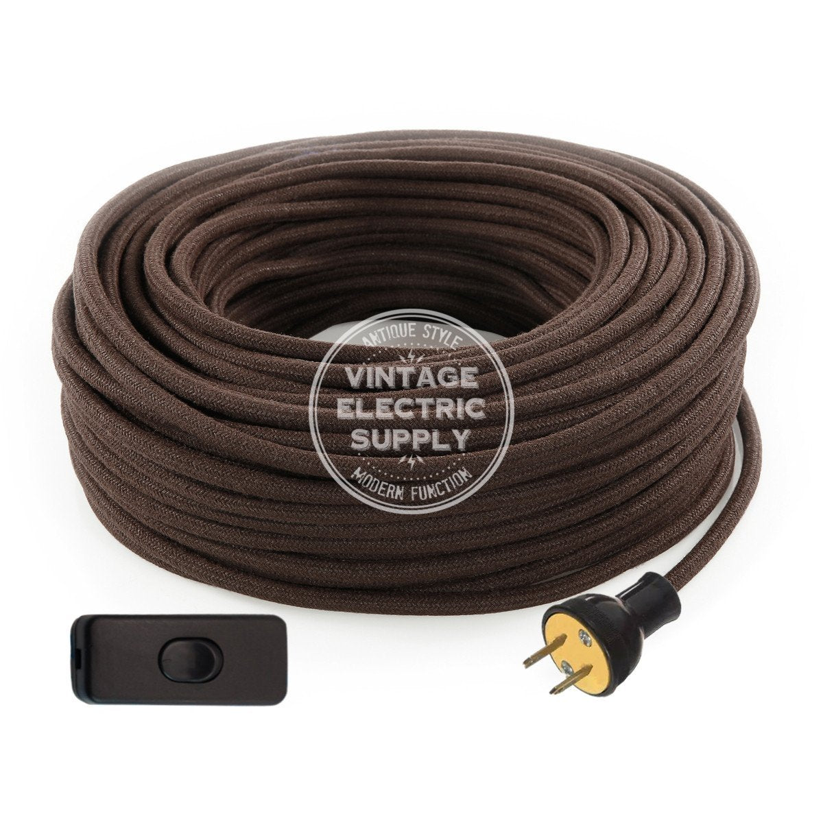 Brown Raw Yarn Re-Wire Kit with Switch - Vintage Electric Supply